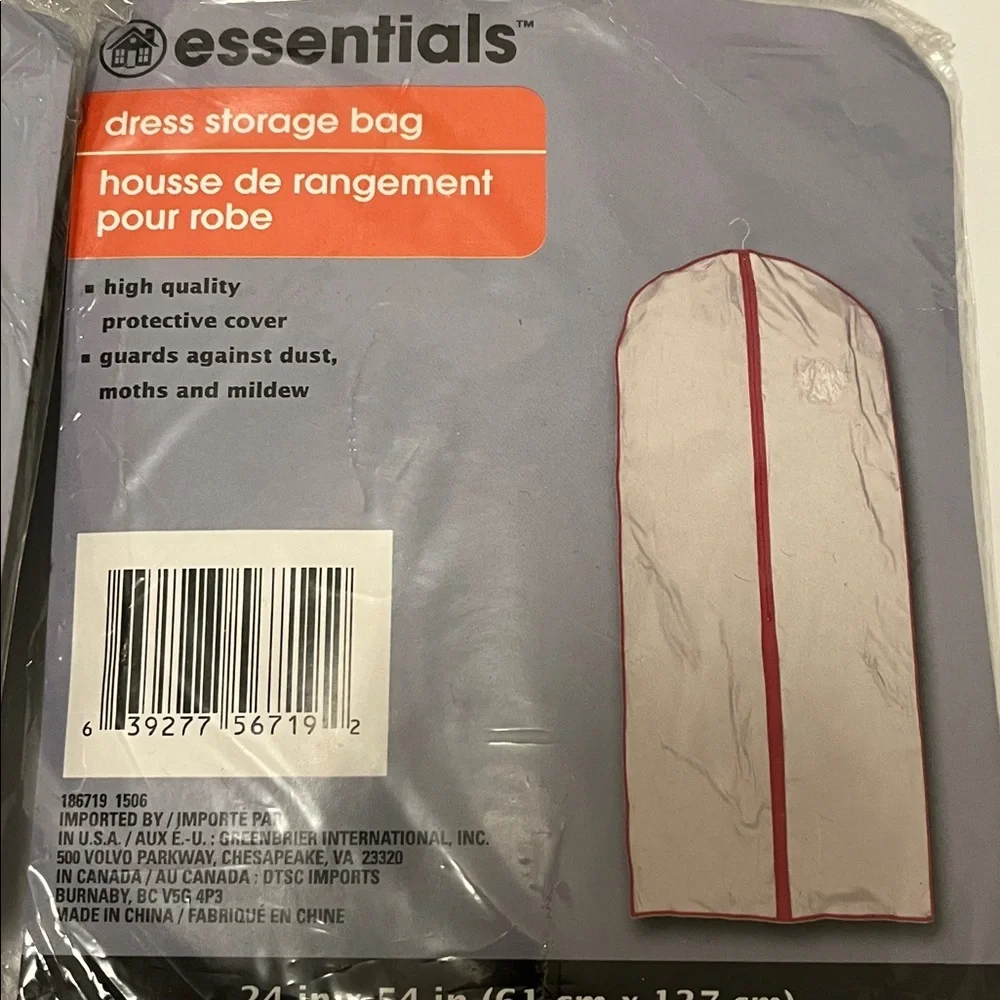 Essentials Dress Storage Bag x 2 Protective Cover Zippered 24”x54” new